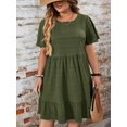 thumbnail image 3 of Olive Green Plus Size Round Neck Ruffle Sleeve Drop Waist Casual Summer Dress, 3 of 6