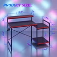 thumbnail image 3 of RSPGAME LED Gaming Desk with Monitor Stand, 47 inch Reversible Computer Desk for Home Office, Black & Red, 3 of 10