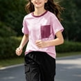 thumbnail image 6 of Teylalorva Girls Cotton T-Shirt with Pocket Crew Neck Short Sleeve Kids Summer Trendy Casual Tee Pink Size 10-12, 6 of 9