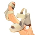 thumbnail image 4 of Avrnliq Womens Canvas Wedge Sandals Comfortable Elastic Slip On Open Toe Casual Summer Wedge Sandals Lightweight Breathable Walking Sandals Beige,Size 40, 4 of 9