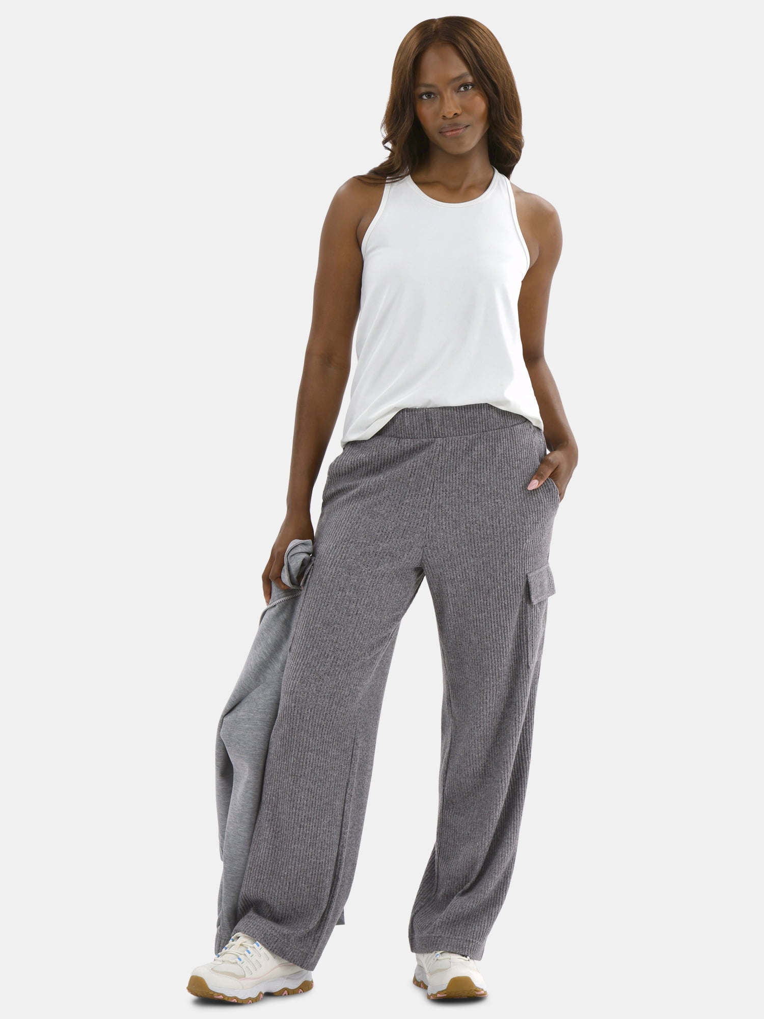 Avia Women’s and Women's Plus Corded Ribbed Seamed Wide-Leg Pants, Sizes XS-4X