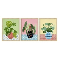 PixonSign Adhesive Canvas Print Wall Art Set - Vibrant Monstera Jungle Plant Pots Poster Art - Set of 3 Tropical Botanical Plants Prints Boho Colorful Wall Décor for Living Room - 12"x16"x3 Unframed