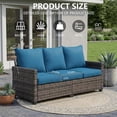 thumbnail image 4 of Orithm 3-Seat All-Weather PE Rattan Patio Couch, Ergonomic High Back Outdoor Wicker Sofa with 4.3" Thick Cushion, Adjustable Feet & Waterproof Fabric, Peacock Blue, 4 of 9
