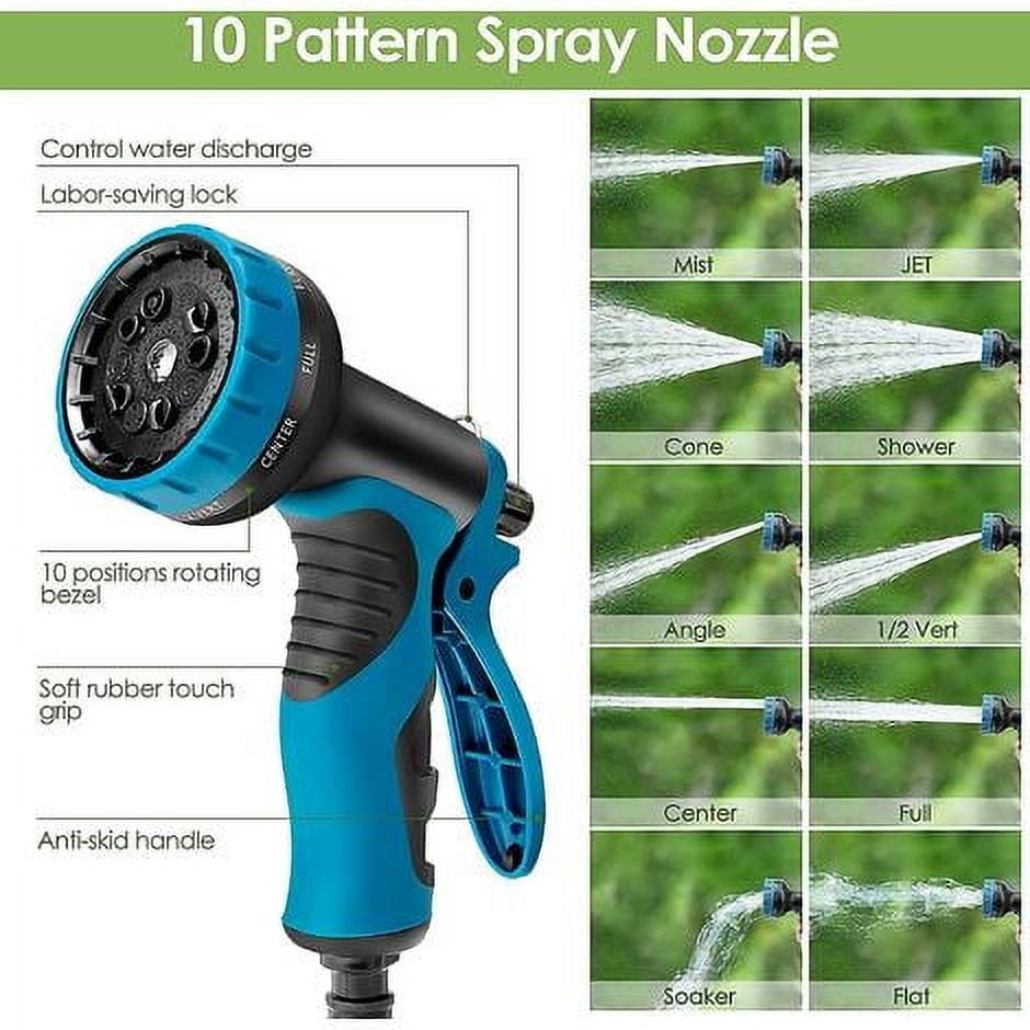 Retractable Garden Hose 15m 3 Layers Natural Latex, Flexible Garden Hose with Shut-off Valve 10 Nozzles Function，Contains Hook and Storage Bags Blossomir