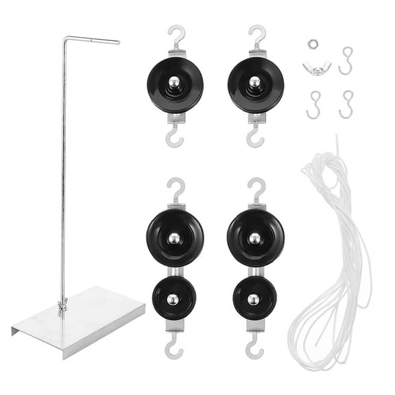 TOYMYTOY 1Set Machinery Pulley Block with Holder and Rope for School Physics Experiment