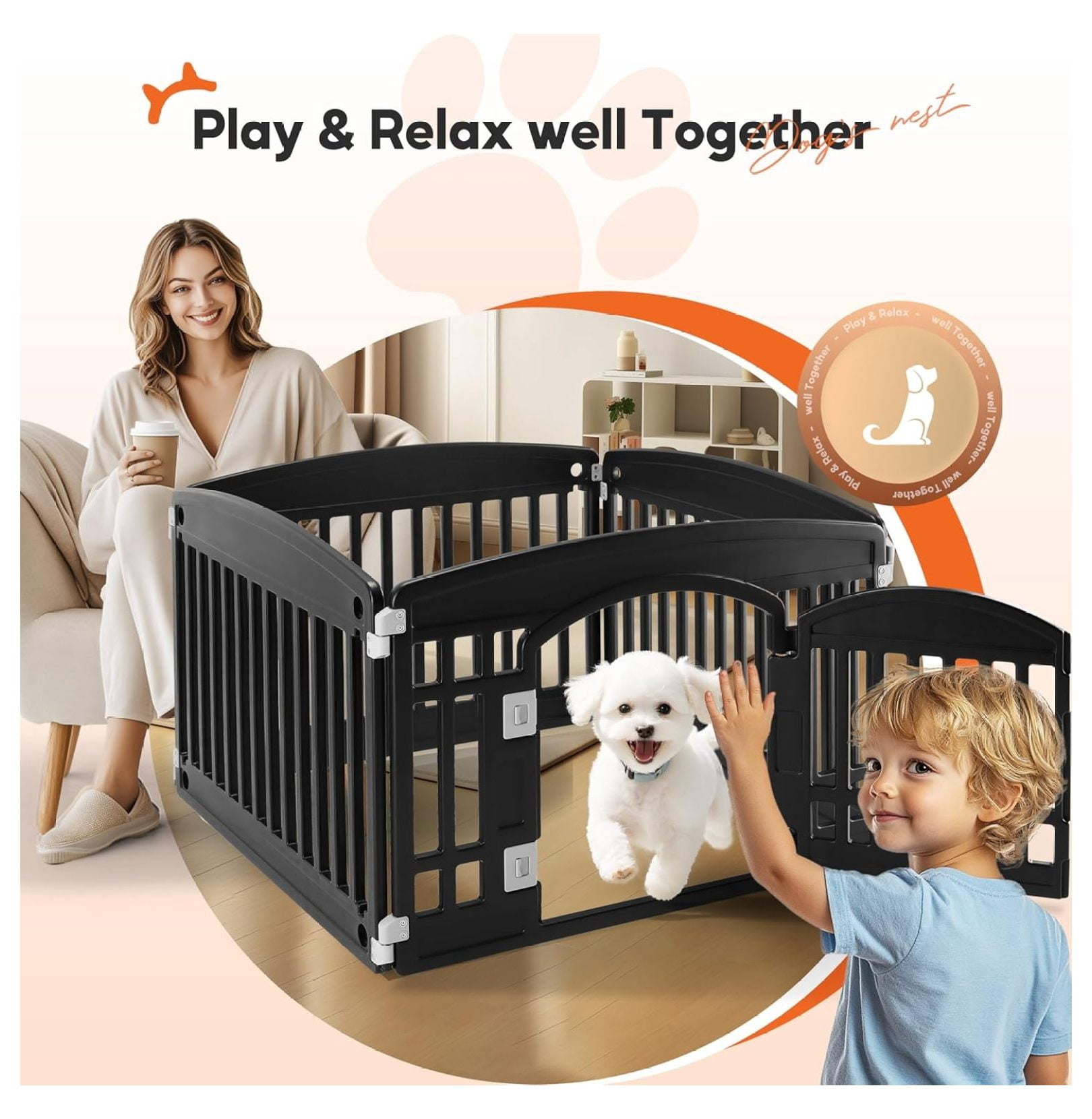4 Panel 24" Plastic Dog Playpen, Folding & Portable Pet Playpen for Indoor & Outdoor Use, Safe & Secure Fence, Ideal for Small to Medium Dogs, Black