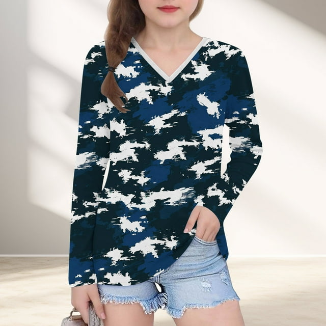 YUNAFFT Chandail à Manches Longues Imprimé Camouflage Col en V Style Militaire Mode Urbaine pour Filles