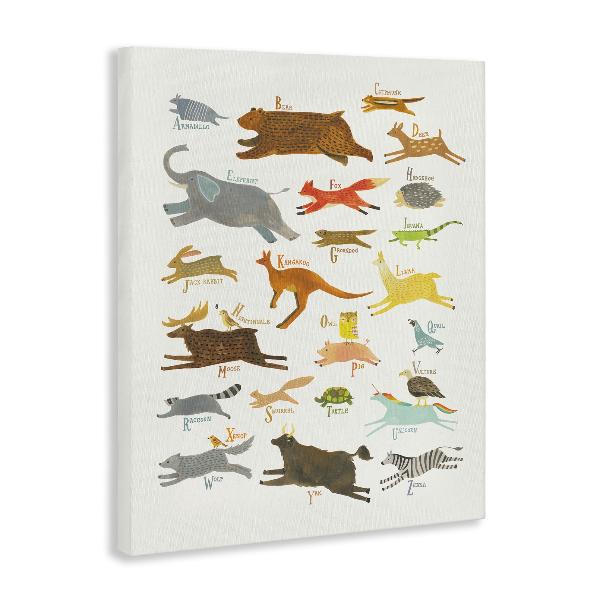 Stupell Industries Wild Animals Alphabet Education Painting Wrapped Canvas Art Print Wall Art, 16 x 20