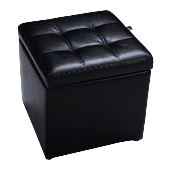 Spaco Foldable Cube Ottoman Pouffe Storage Seat-Black, Ottoman Pouffe Storage Box,Lounge Seat and Footstools