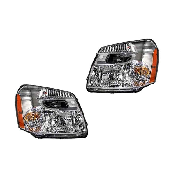HEADLIGHTSDEPOT Headlights Set Compatible With Chevrolet Equinox 2005-2009 Chrome Housing Halogen Includes Left Driver and Right Passenger Side Headlamps
