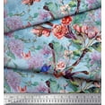 thumbnail image 3 of Soimoi Blue Polyester Crepe Fabric Insect,Peach & Pink Floral Decor Fabric Printed BTY 52 Inch Wide, 3 of 3
