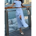 thumbnail image 4 of Women'S 2 Piece Skirt Sets Summer Short Sleeve Top Flowy Long Skirts Travel Vacation Outfits Blue M, 4 of 9