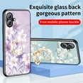 thumbnail image 2 of SaniMore for iPhone 16 Case, Diamonds Glass Magnetic Support Flexible TPU Flower Pattern Cover with Rotatable Ring Kickstand Shockproof Protective Shell for iPhone 16, Purple Flower, 2 of 9