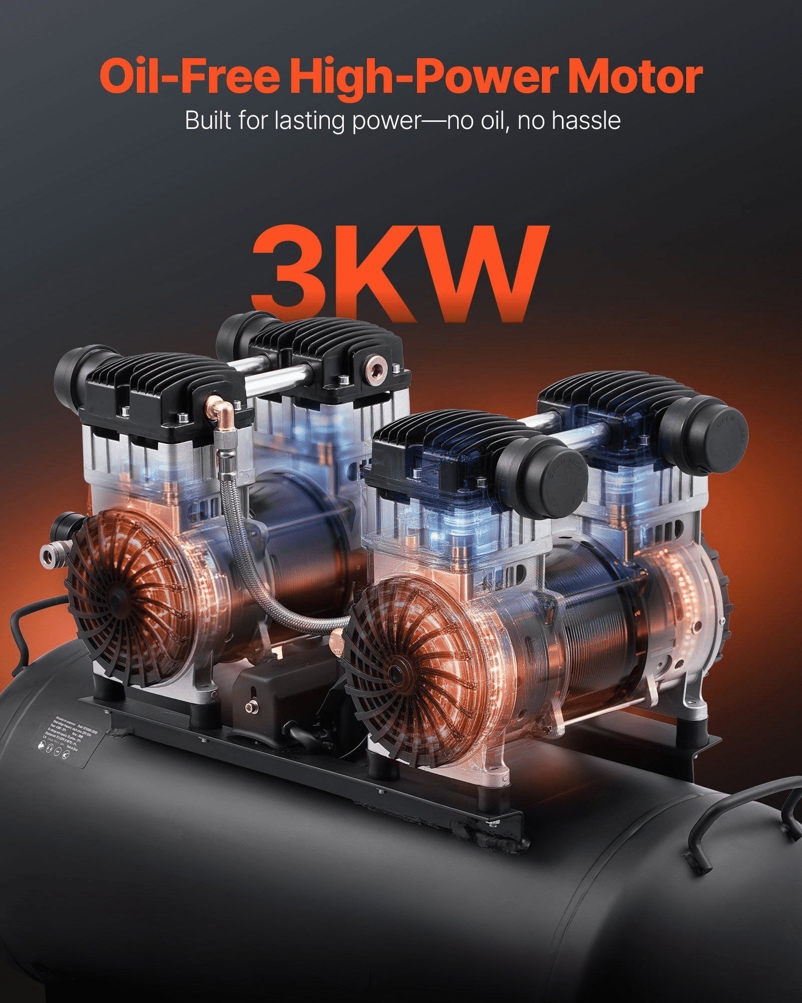 Air Compressor 20 Gallon 90 PSI, Portable Oil Free Compressor - 4HP Horizontal Compressor for Nailing, Painting, Tire Inflation & Auto Repair