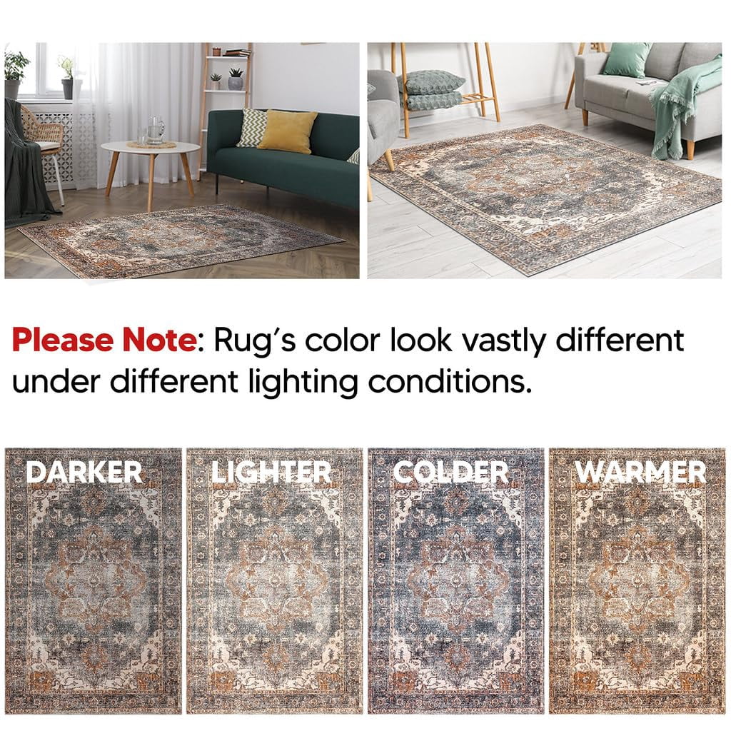 Keen Home Design Machine Washable Area Rugs with Non-slip Backing, Ideal for Hallway, Living Room, Bedroom, Kitchen and Laundry Room, Vintage Moroccan and Low Pile Rug - ( 8' x 10' )