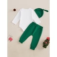 thumbnail image 5 of Suealasg 3Pcs Baby Boy Fall Winter Outfits Set Long Sleeve Letter Tree Print Romper + Long Pants + Hat Set 3 6 12 18 Months Infant Boy Christmas Clothes, 5 of 9