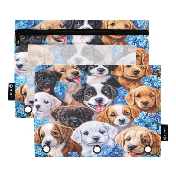 2 Pack Flip Folders with Clear PVC Window Binder Pouches 3-Ring Binder Organizer for Office & Home Various Breeds Dogs