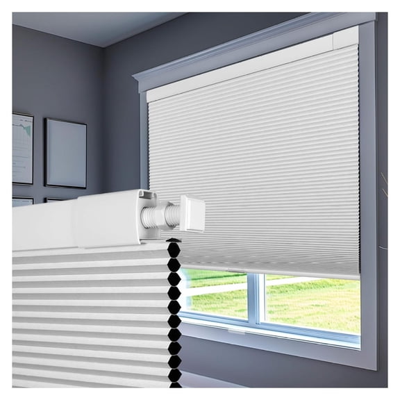 No Drill Blinds for Windows Blackout Cellular Shades Cordless No Tools Honeycomb Blinds Pull Down Easy Install for Home and Office, White, 43.5" W x " H