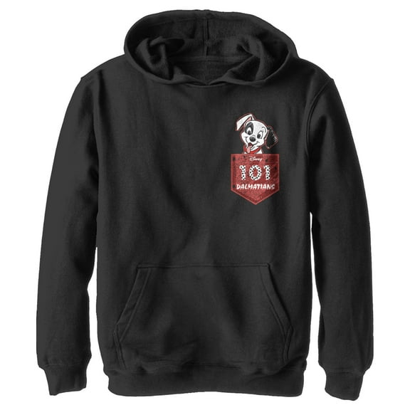 Boy's One Hundred and One Dalmatians Patch in the Pocket Pull Over Hoodie Black X Large