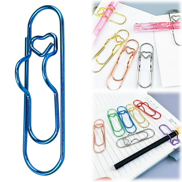 School Supplies Heart Pen Clip for Notebook Paper Clip Pen Holder for Notebook Pen Holder Paper Clip 7 Colors Penclip Metal Pencil Clips Multifunctional Paperclip Reusable Writing Tool