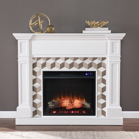 Sei Darvinginton Transitional style Electric Fireplace in White W/ brown marble finish