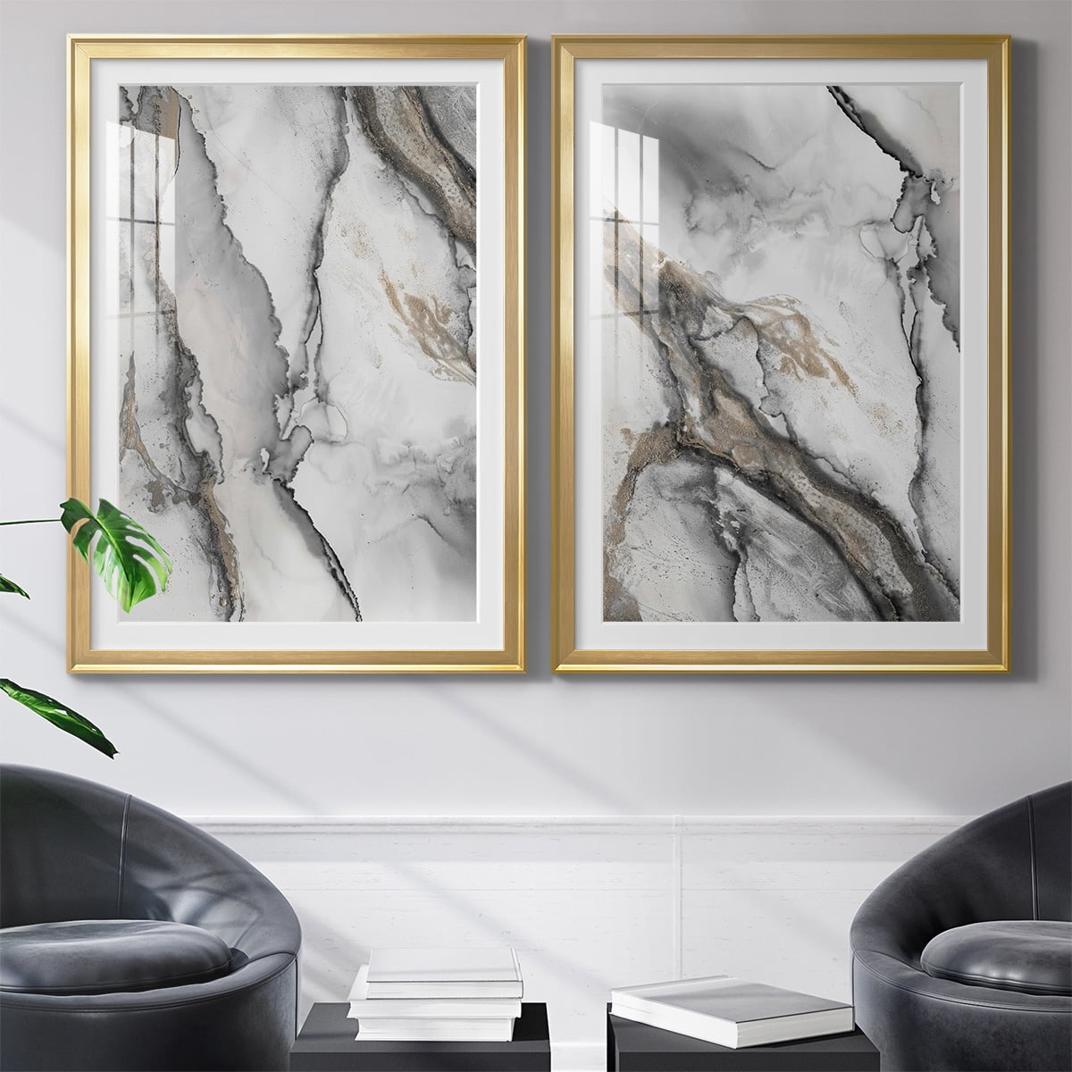Wexford Home Abstract Ink Fantasy I Premium Framed Print, 22.5" x 30.5" - Ready to Hang, Gold (Set of 2)