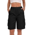 thumbnail image 2 of Bermuda Shorts for Women Knee Length Casual Wide Leg Drawstring Hiking Work Summer Cargo Shorts with Pockets Black S, 2 of 6