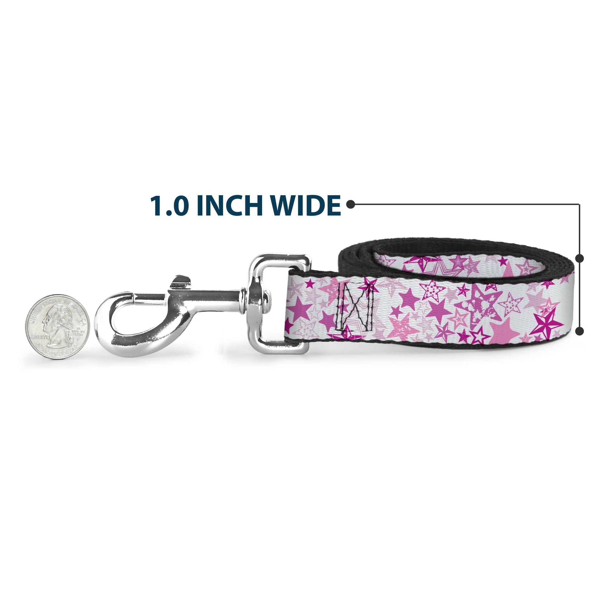 Buckle-Down Pet Leash, Dog Leash, Stargazer White Pink, 6 Feet Long 1.0 Inch Wide