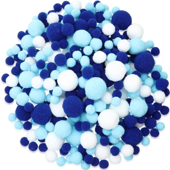 Pompones Tegeme, 1200 unidades, azul claro y blanco, de 1 a 2,5 cm