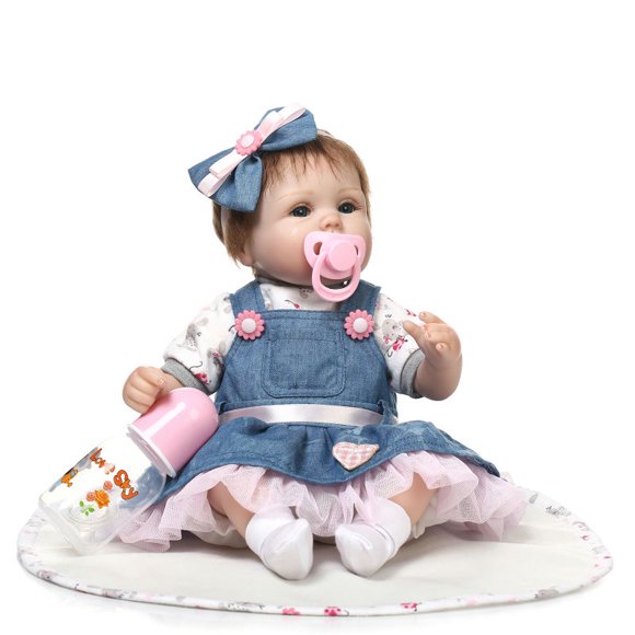 OUBEIER 22'' Reborn Baby Doll Girl Full Body Soft Silicone Realistic Lifelike Baby Toy Handmade Xmas Gift with Nipple Nursing Bottle Accessories