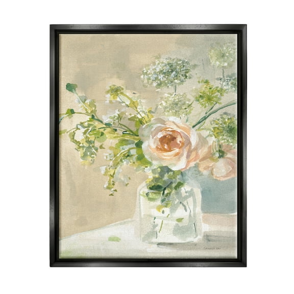 Stupell Industries Rose Bouquet Painting Botanical & Floral Painting Black Floater Framed Canvas Art Print Wall Art, 17 x 21