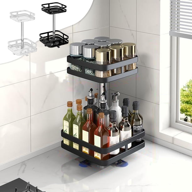 Organizador giratorio de especias de 360 grados para encimera de cocina - Estantería metálica que ahorra espacio para especias, frutas y objetos pequeños