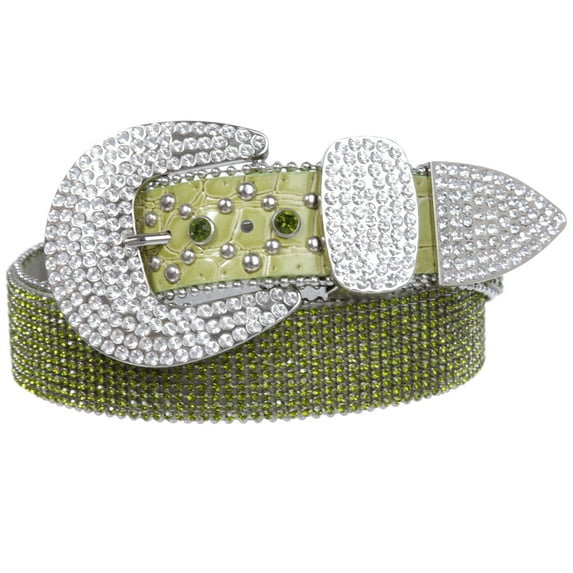 Snap On Western Cowgirl Alligator Rhinestone Strip Leather Belt