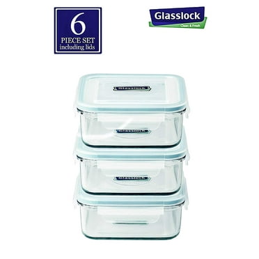 Glasslock Square Tempered Glass Food Container Set of 3 490ml/17oz