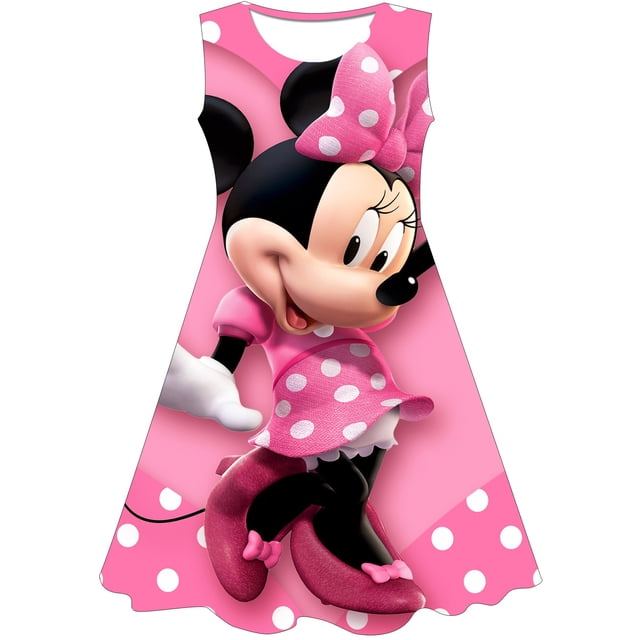 Verano Minnie Mouse vestido moda Casual 3D impreso cuello redondo vestidos sueltos serie Disney dibujos animados Navidad una pieza faldas 10T Gao Jinjia LED
