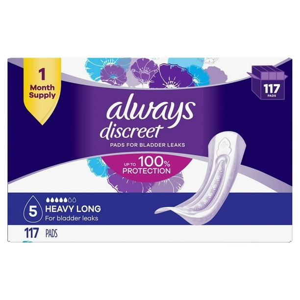 Always Discreet Incontinence Pads, Heavy Long (117 Count)