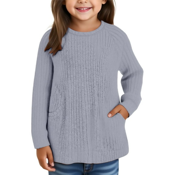 XXWXYD Girls Long Sleeve Crewneck Blouse Solid Color Loose Fit Tunic Knit Top Casual Fall Winter Sweater Soft Comfortable Versatile
