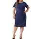 thumbnail image 2 of Vestido de talla grande Agnes Orinda para mujeres, con cuello redondo, manga corta, cinturón, nudo y diseño midi en azul marino 1X, 2 of 6