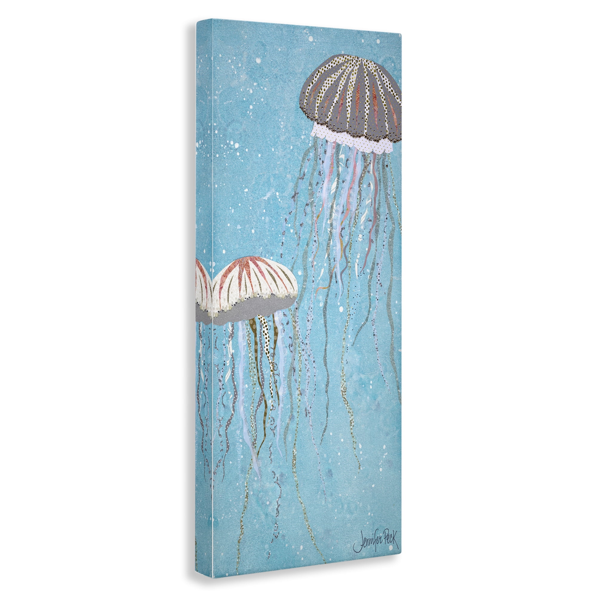 Stupell Industries Crystal Jellyfish Motif Animals & Insects Painting Gallery Wrapped Canvas Art Print Wall Art, 13 x 30