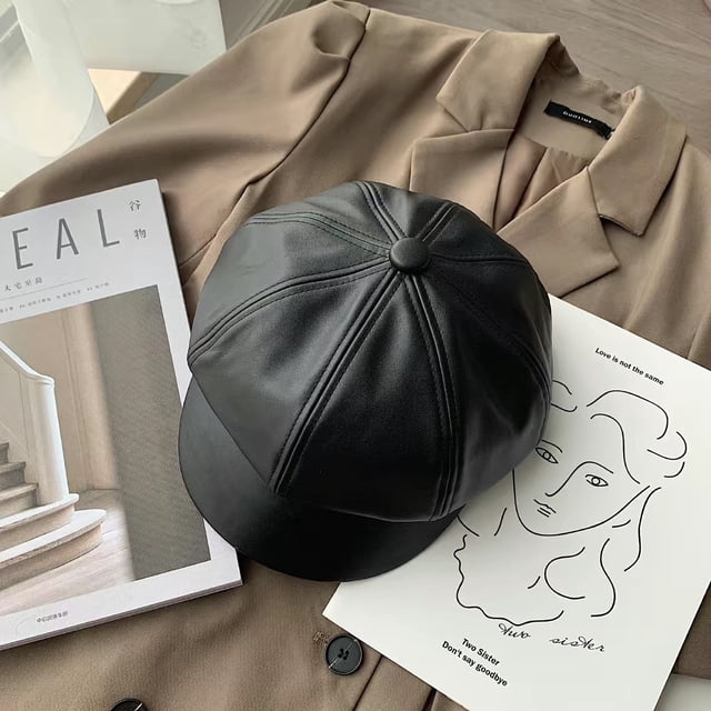 Boina de cuero para niños, otoño e invierno, para estudiantes, bonita, de cara redonda, estilo británico, gorra octogonal, gorra de calabaza