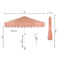 thumbnail image 7 of JONATHAN Y Tracy 9 ft. Market Patio Umbrella, Classic Mid-Century Scalloped Fringe, with Auto-Tilt Crank, Wind Vent and UV Protection, Coral Pink/White, White Pole, 7 of 7