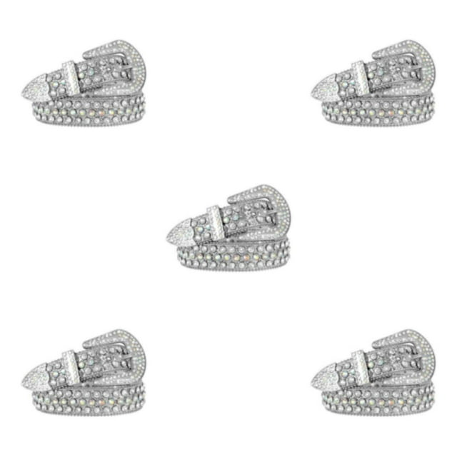 Decodeary Wide Application Rhinestone Belt Western Belt For Parties Bars And Concerts Modify Waist Line Silver 125cm 5Set
