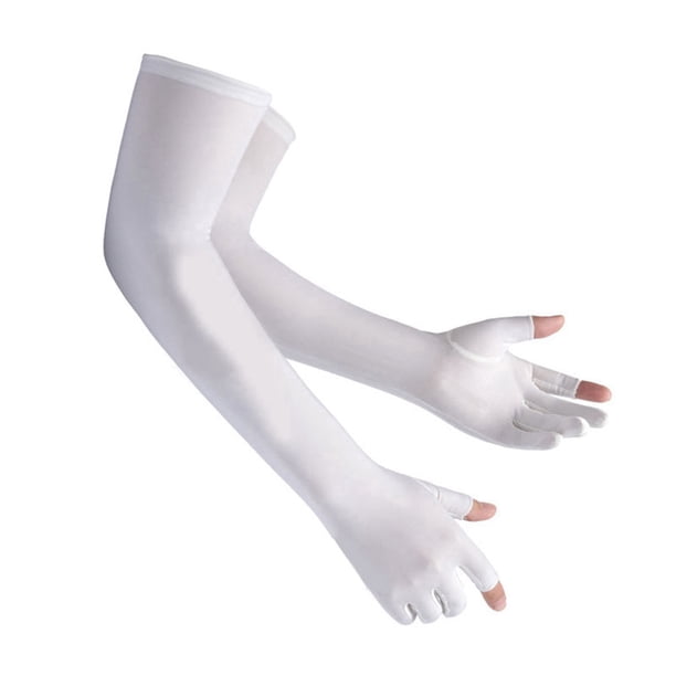 Mangas de seda de hielo para brazos, antideslizantes, alargadas, con protección UV, para ciclismo, pesca al aire libre, conducción, color blanco