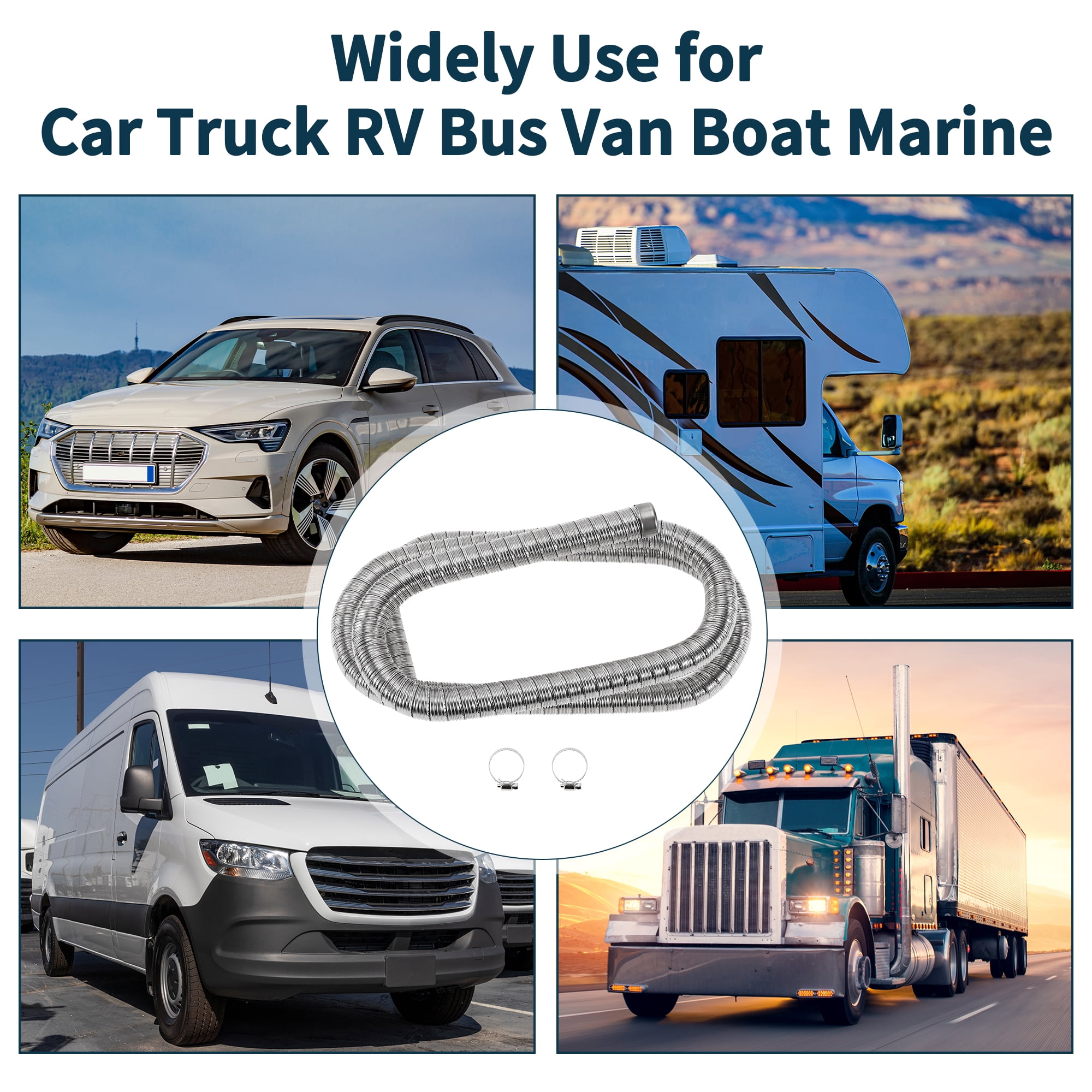 Car Truck RV Bus Van Boat Car Heater Exhaust Pipe Air Diesel Heater Exhaust Hose Clamp 1 Set 1.06" OD 0.94" ID 78.74" Length Stainless Steel