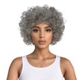 thumbnail image 1 of Peluca corta, rizada, afro, 30 cm, gris, disfraz de cosplay, 180 g, 1 of 3
