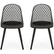 Noble House Lily Plastic Patio Dining Side Chair in Black (Set of 2)