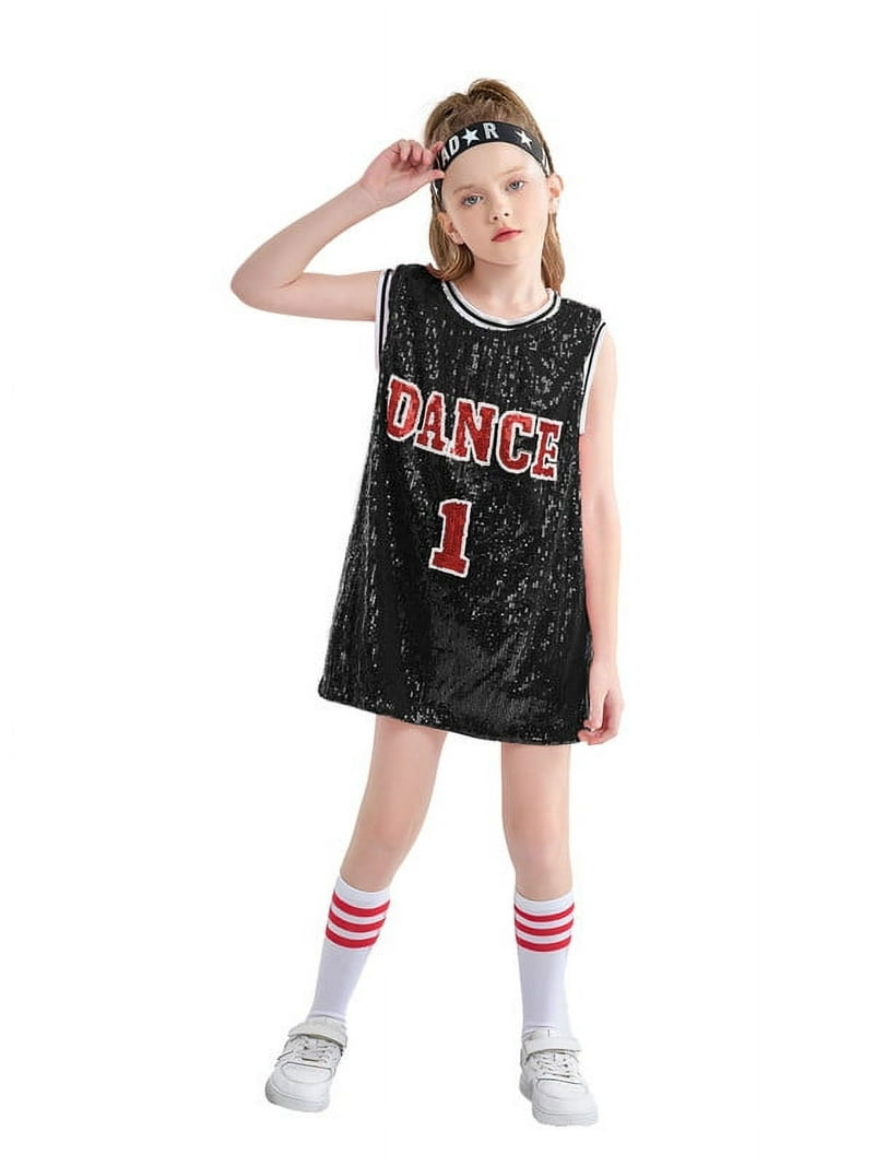 Lolanta Girls Hip Hop Dance Clothes Kids Jersey Sequin Dress Long Tank Top Jazz Cheerleading T-Shirt Lolanta Girls Hip Hop Dance Clothes Kids Jersey Sequin Dress Long Tank Top Jazz Cheerleading T-Shirt
