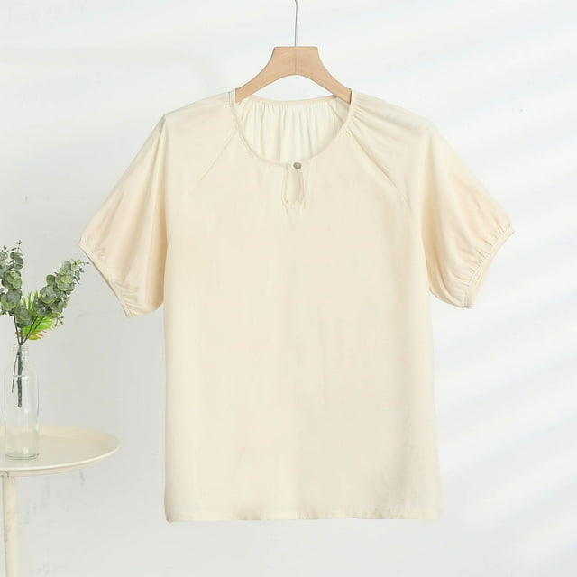 mfyjkho Tops Y Blusas Para Mujer, Blusas Casuales De Manga Corta Con Cuello Redondo Y Color Liso Para Mujer Tops Y Blusas Para Mujer Xxxxl