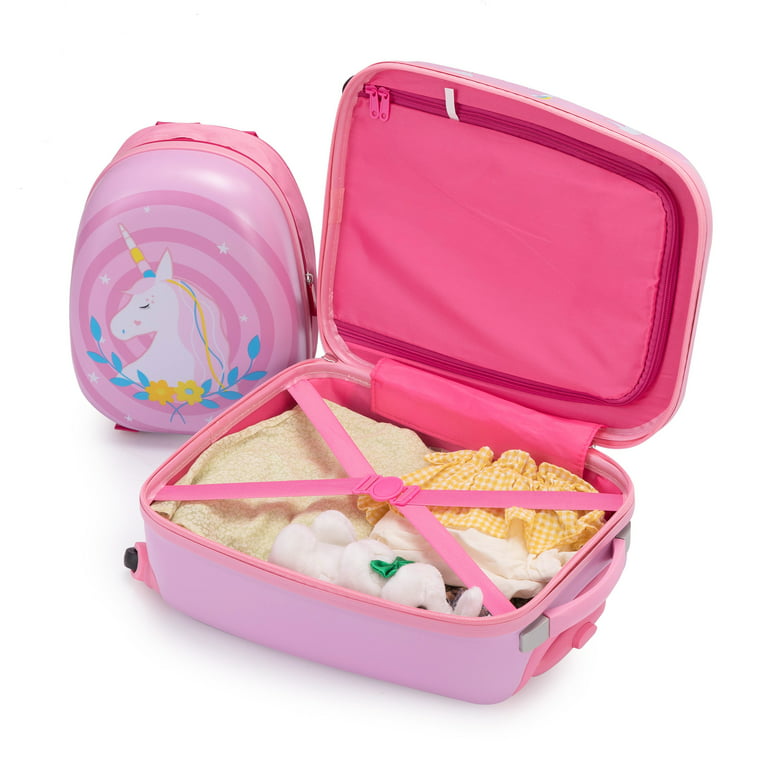 VLIVE 2-Piece Kids Luggage Set 12 in. Backpack and 16 in. Spinner Case for School Travel Unicorn, Pink