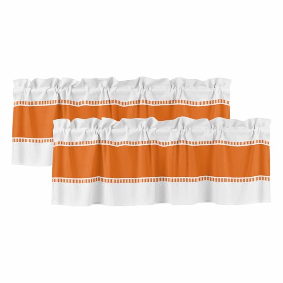 Orange Valances for Windows 2 Pack, Stripes Window Valance Curtains for Kitchen, Rod Pocket Short Curtains for Small Windows, Bathroom Bedroom Living Room Decor, 42"W x 12"L